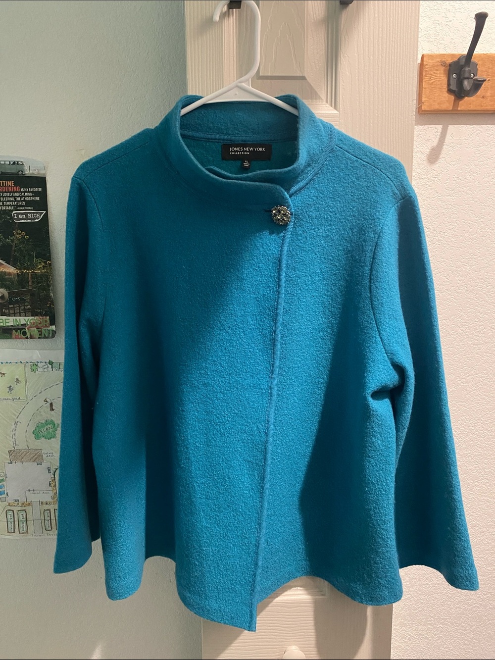 Jones New York Teal Wool Blend Button-Front Jacket